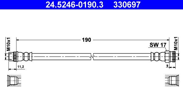 ATE 24.5246-0190.3 - PRZEWÓD HAM. ELAST. CITROEN T. C2-C3-C4-DS4 1.1-2.0 02- LE-PR
