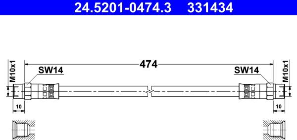 ATE 24.5201-0474.3 - PRZEWÓD HAM. ELAST. DB P. 207D-310D 77-96 LE-PR