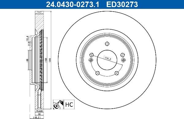 ATE 24.0430-0273.1 — Tarcza hamulcowa