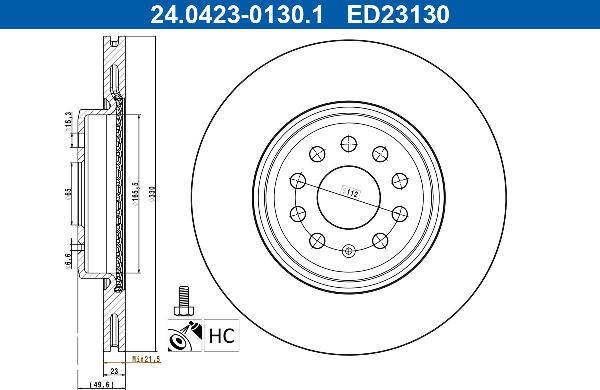 ATE 24.0423-0130.1 — Tarcza hamulcowa