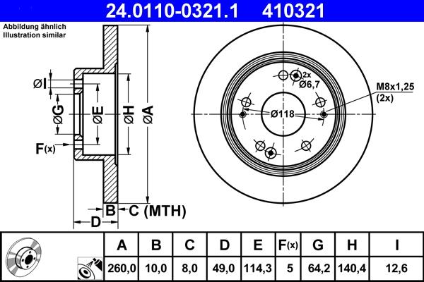 ATE 24.0110-0321.1 - TARCZA HAM. HONDA T. ACCORD 2.0-2.4 03-08