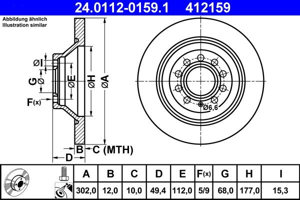 ATE 24.0112-0159.1 - TARCZA HAM. VW T. A6 04-