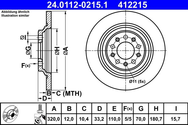 ATE 24.0112-0215.1 - TARCZA HAM. JEEP T. CHEROKEE 2.0-2.2 CRD-2.4-3.2 V6 4X4 13-