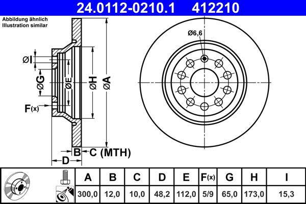 ATE 24.0112-0210.1 - TARCZA HAM. VW T. GOLF-PASSAT-TIGUAN 1.2-2.0 12-