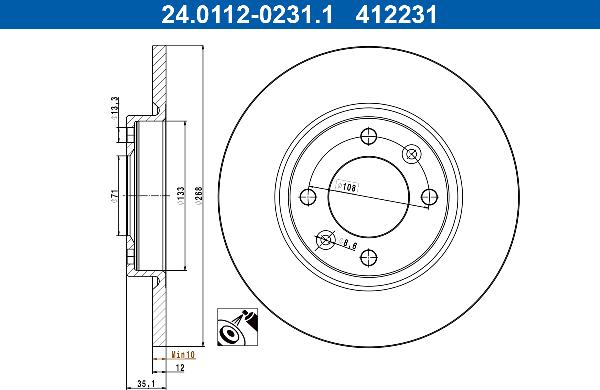 ATE 24.0112-0231.1 — Tarcza hamulcowa