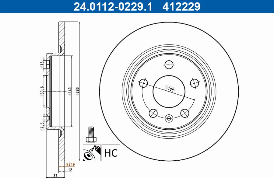 ATE 24.0112-0229.1 — Tarcza hamulcowa