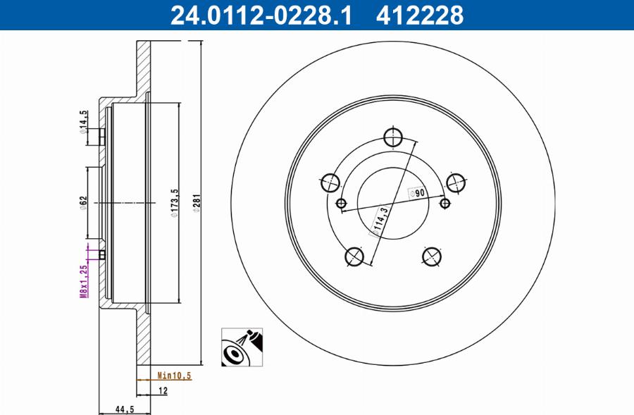 ATE 24.0112-0228.1 — Tarcza hamulcowa