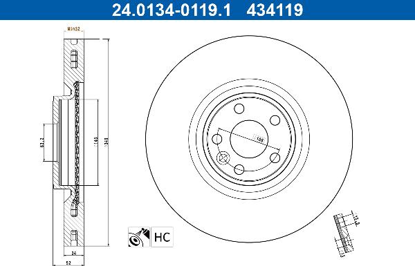 ATE 24.0134-0119.1 — Tarcza hamulcowa