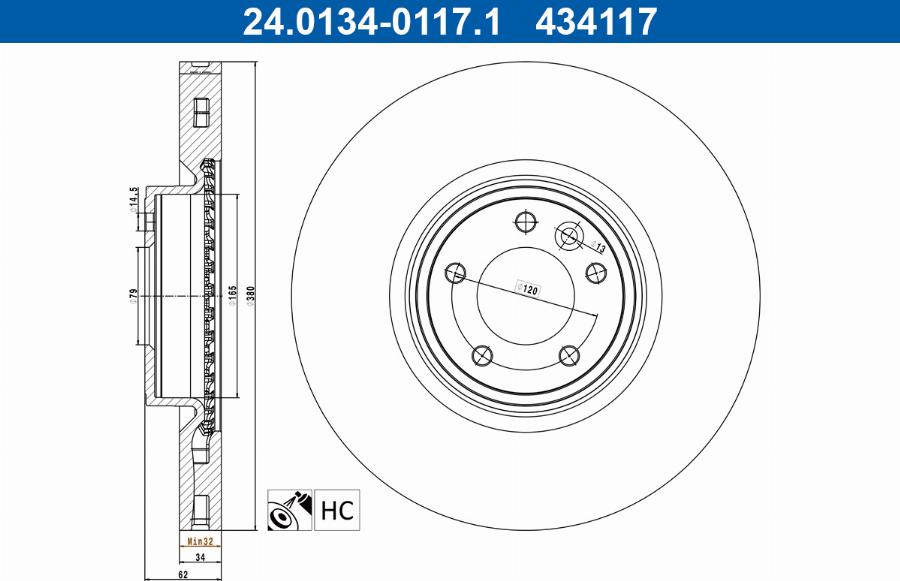ATE 24.0134-0117.1 — Tarcza hamulcowa