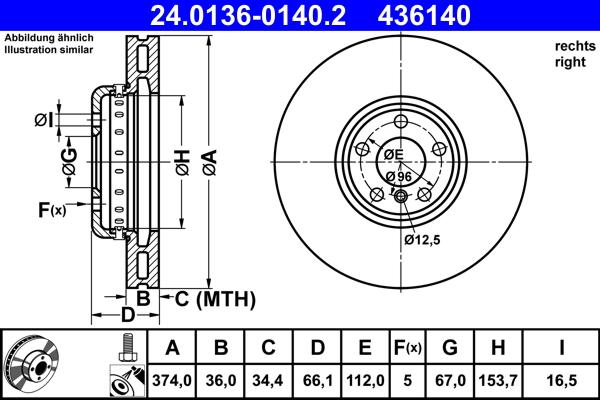 ATE 24.0136-0140.2 - TARCZA HAM. BMW P. 2-3-4-5-6-7-8-X5-X6-X7 2.0-4.4 15- PR