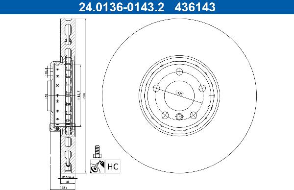 ATE 24.0136-0143.2 — Tarcza hamulcowa