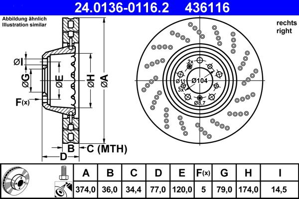 ATE 24.0136-0116.2 - TARCZA HAM. BMW P. 5-6 5.0 04-10 PR