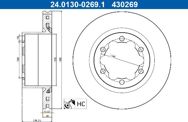 ATE 24.0130-0269.1 — Tarcza hamulcowa