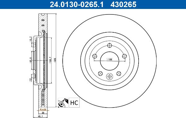 ATE 24.0130-0265.1 — Tarcza hamulcowa