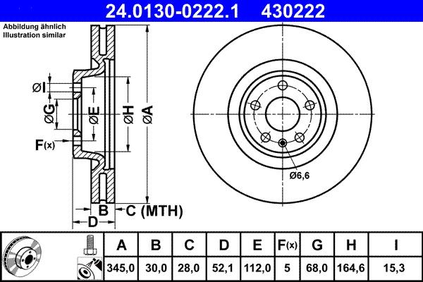 ATE 24.0130-0222.1 - TARCZA HAM. AUDI P. A4-A5-A6-A7-Q5 07-
