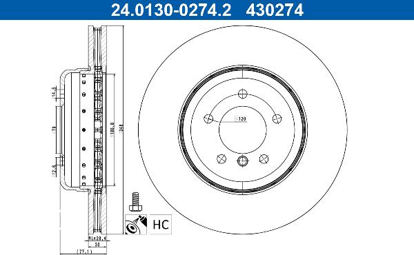 ATE 24.0130-0274.2 — Tarcza hamulcowa