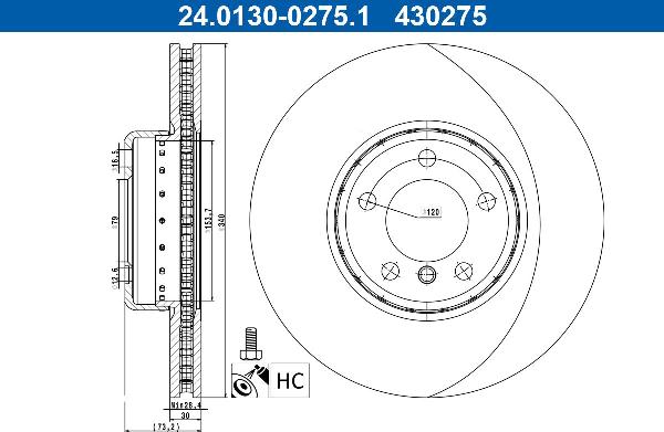 ATE 24-0130-0275-2 — Tarcza hamulcowa