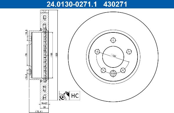 ATE 24.0130-0271.1 — Tarcza hamulcowa