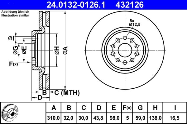 ATE 24.0132-0126.1 - TARCZA HAM. CITROEN P. C8 2.0-2.2 HDI 06-14