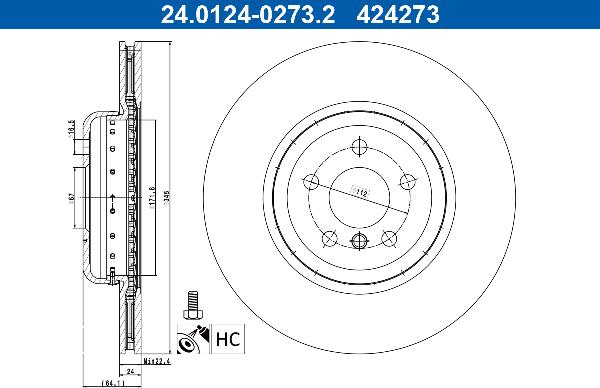 ATE 24.0124-0273.2 — Tarcza hamulcowa