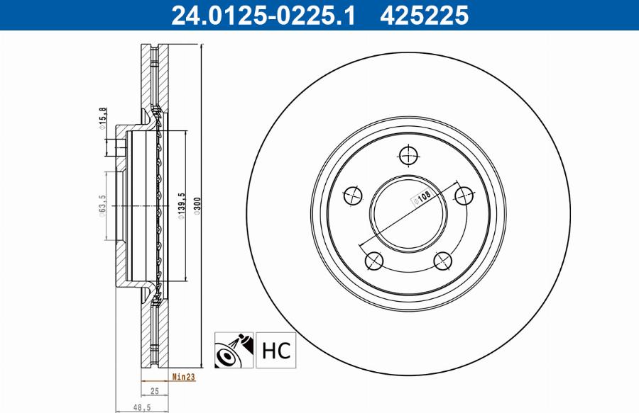 ATE 24.0125-0225.1 — Tarcza hamulcowa