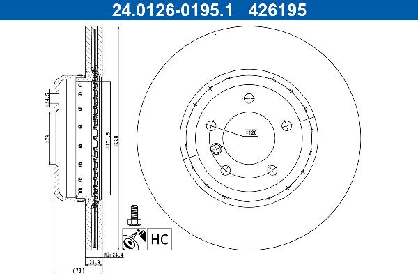 ATE 24.0126-0195.2 — Tarcza hamulcowa