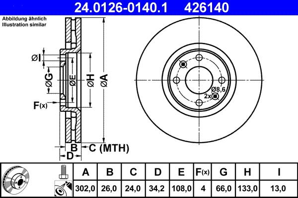 ATE 24.0126-0140.1 - TARCZA HAM. CITROEN P. C4 1.6-2.0 04-