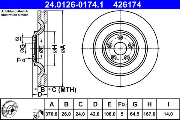 ATE 24.0126-0174.1 - TARCZA HAM. JAGUAR T. XF-XJ-XK 5.0 09-15
