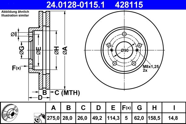 ATE 24.0128-0115.1 - TARCZA HAM. TOYOTA P. AVENSIS-CAMRY-PREVIA 2.0-3.0 91-09