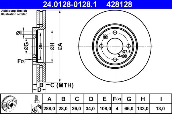 ATE 24.0128-0128.1 - TARCZA HAM. CITROEN P. C5-XANTIA 2.0-3.0 97-