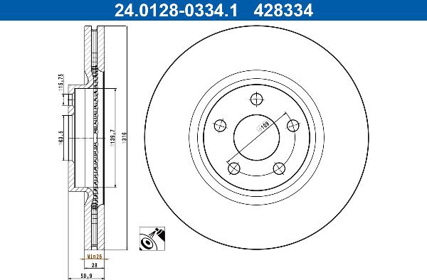 ATE 24.0128-0334.1 — Tarcza hamulcowa