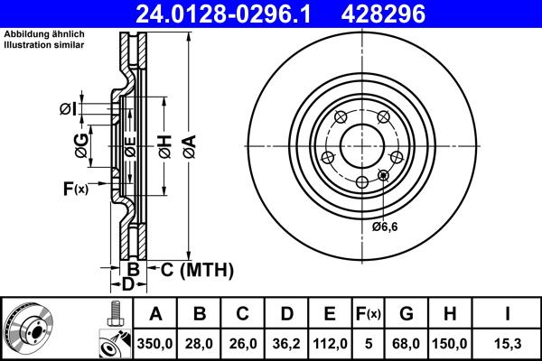 ATE 24.0128-0296.1 - TARCZA HAM. AUDI T. Q7 3.0-4.0 TDI 15-