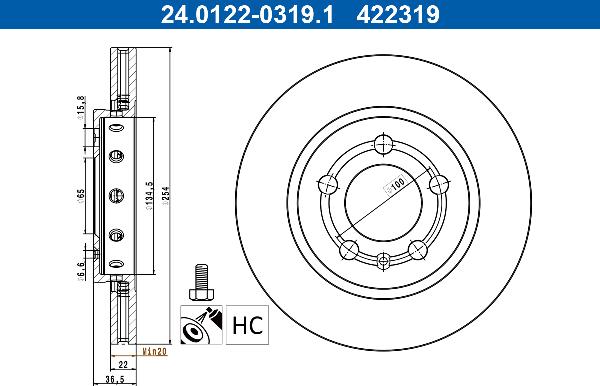 ATE 24.0122-0319.1 — Tarcza hamulcowa
