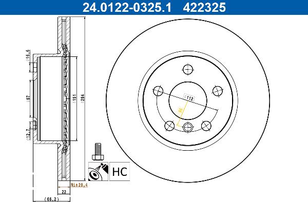 ATE 24.0122-0325.1 — Tarcza hamulcowa