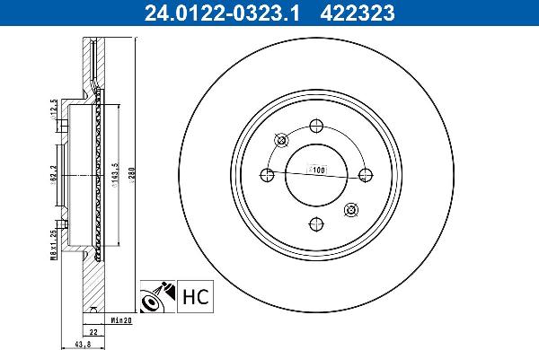 ATE 24.0122-0323.1 — Tarcza hamulcowa