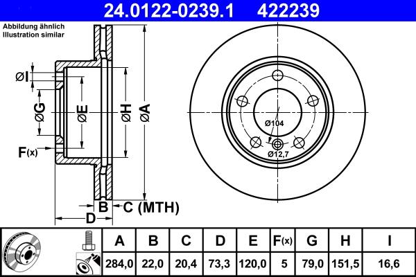 ATE 24.0122-0239.1 - TARCZA HAM. BMW P. F20 10- 116-118 OTWORY NA ŚRUBĘ KOŁA 16.7MM