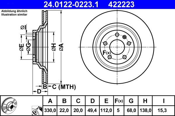 ATE 24.0122-0223.1 - TARCZA HAM. AUDI T. A6 2.0-4.2 04-11