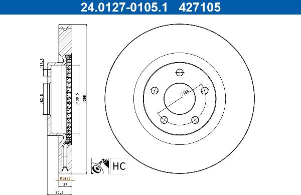 ATE 24.0127-0105.1 — Tarcza hamulcowa