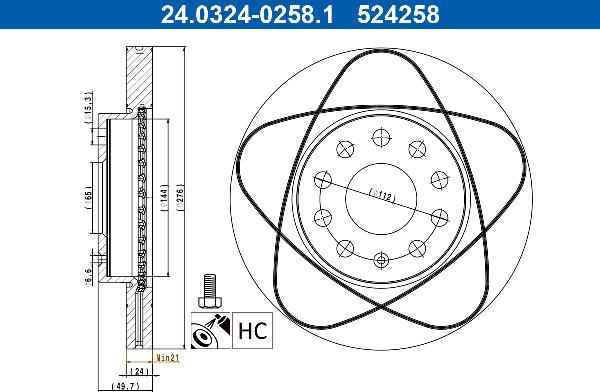 ATE 24.0324-0258.1 — Tarcza hamulcowa