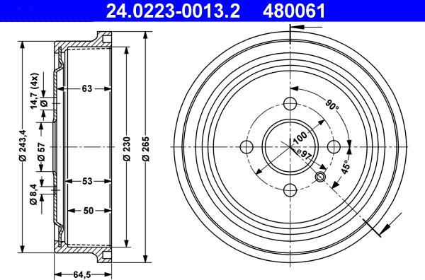 ATE 24.0223-0013.2 — Bęben hamulcowy