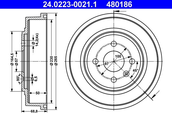 ATE 24.0223-0021.1 - BĘBEN HAM. OPEL T. ASTRA-COMBO 1.3-1.7 CDTI 99-