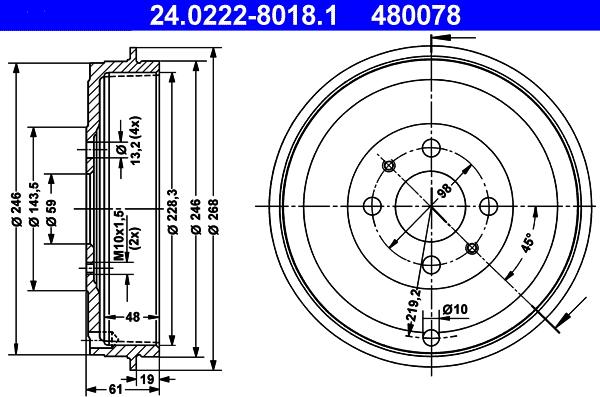 ATE 24.0222-8018.1 — Bęben hamulcowy