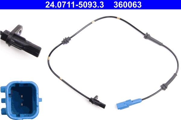 ATE 24.0711-5093.3 - CZUJNIK ABS CITROEN T. C3 02- LE-PR