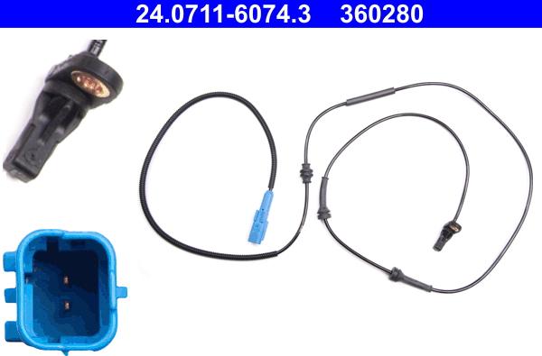 ATE 24.0711-6074.3 - CZUJNIK ABS CITROEN C5 I 01-