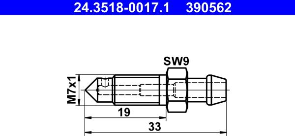 ATE 24.3518-0017.1 - ODPOWIETRZNIK HAM. 9X33 M7X1