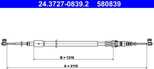 ATE 24.3727-0839.2 - LINKA HAM. RĘCZ. PEUGEOT T. 307 KOMBI 02- LE-PR