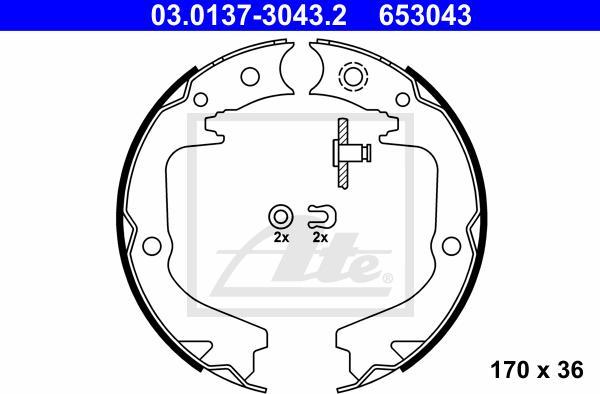 ATE 03.0137-3043.2 - SZCZĘKI HAM. RĘCZ. SUBARU LEGACY-OUTBACK 2.0-3.0 03-09