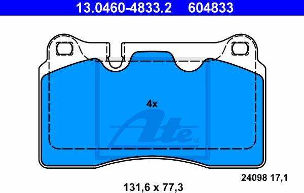 ATE 13.0460-4833.2 - KLOCKI HAM. VW P. TOUAREG 3.0 V6 TDI 10--SEAT LEON CUPRA-AUDI TT RS