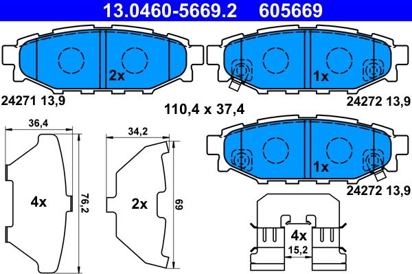 ATE 13.0460-5669.2 - KLOCKI HAM. SUBARU T. FORESTER-IMPREZA-LEGACY-OUTBACK-XV 1.5-3.6 03-
