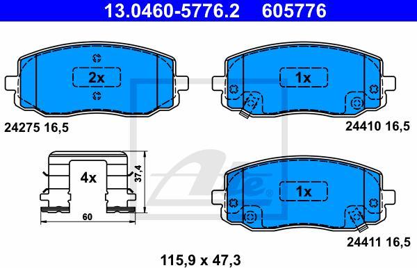 ATE 13.0460-5776.2 - KLOCKI HAM. HYUNDAI P. I10-I20 1.0-1.2 08-14
